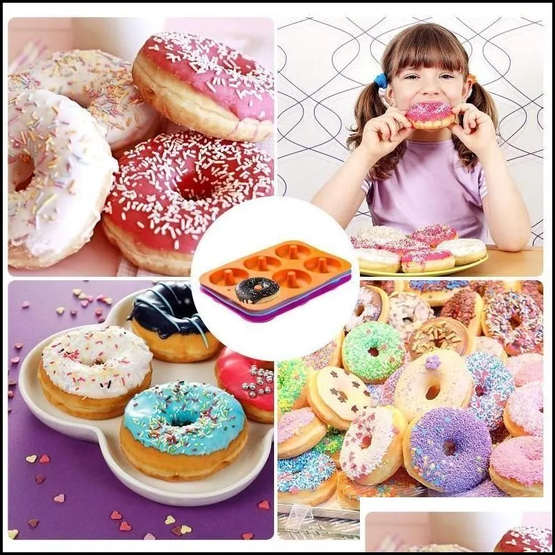 baking moulds silicone donut pan 6 cavity doughnuts non stick cake biscuit bagels mould tray pastry kitchen supplies