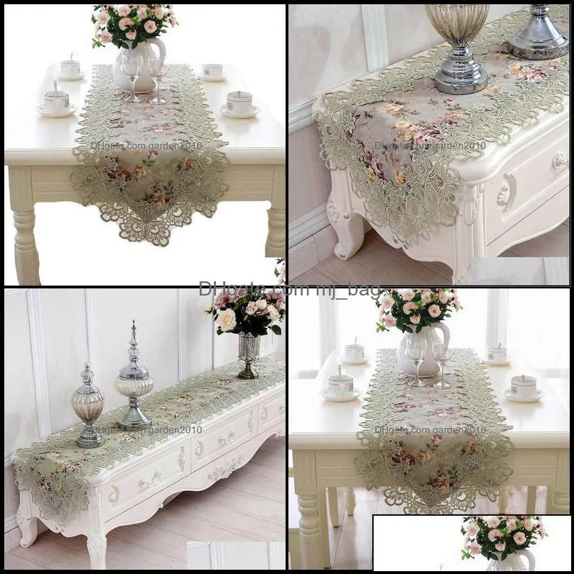 Table Runner Cloths Home Textiles Garden Flag Flower Embroidered Green Top Elegant Europe Lace Pastoral Print Decoration Runners