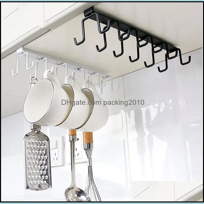 iron 6 hooks storage shelf wardrobe cabinet metal under shelves mug cup hanger bathroom kitchen organizer hanging rack holder