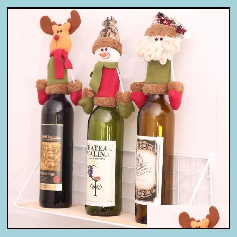 christmas wine bottle cap set cover decorations hanging ornaments hat xmas dinner party home table decoration supplies