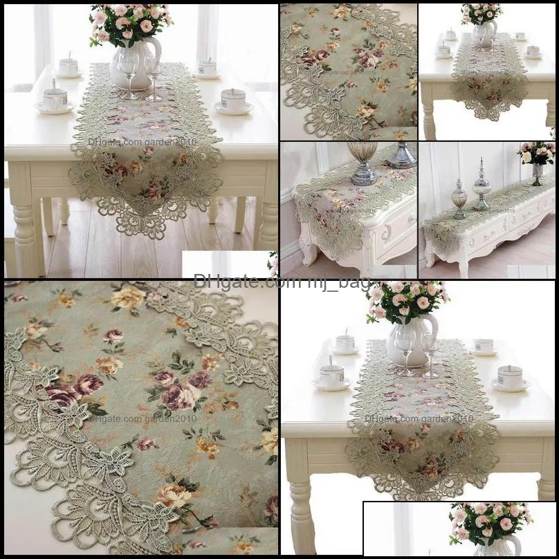 Table Runner Cloths Home Textiles Garden Flag Flower Embroidered Green Top Elegant Europe Lace Pastoral Print Decoration Runners