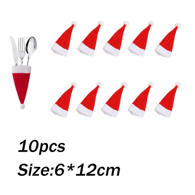 christmas fork knife cutlery holder bag pocket mini lollipop santa claus hats lollypop cap christmas table decor new year