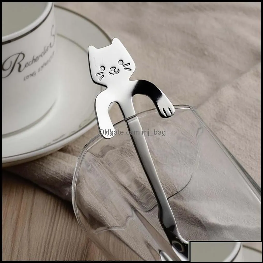 Spoons Flatware Kitchen Dining Bar Home Garden 4Pcs Stainless Steel Mini Cat Kitten For Coffee Tea Dessert Drink Mixing Milkshake Spoon