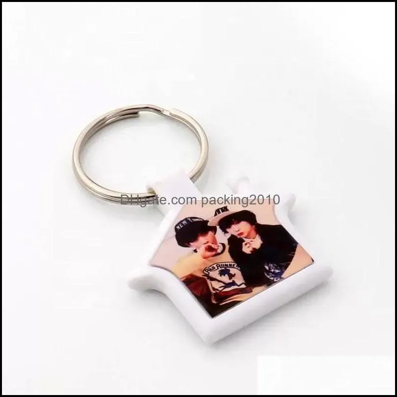 sublimation blank acrylic keychain valentines day favor double sided diy house shape keyring with metal ring xu