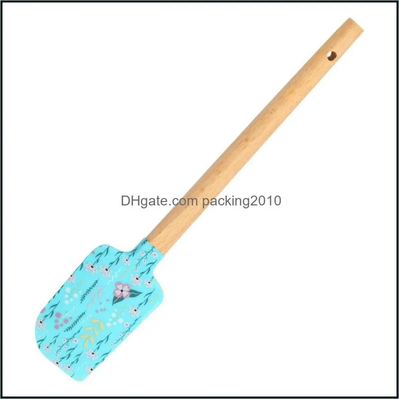 christmas series pattern wooden handle spatula mixing scraper kitchen cake cream spatula silicone spatulas baking accessories