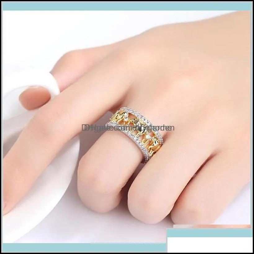 Pure Copper Antique Gold Color Crystal Lucky 3D Elephant Romantic Zircon For Menwomen Jewelry Size 610 Wmvb3 Band Rings Zrsut