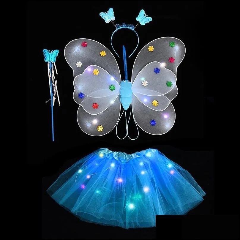 party butterfly sequin wings glowing mesh tutu skirt girls one 1st 2nd birthday dress up little fairy baby shower christmas supplies