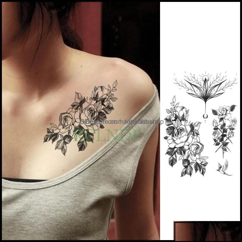 Temporary Tattoos Body Art Health Beauty Waterproof Tattoo Sticker Sexy Moon Sun Fake Tatto Flash Tatoo Tatouage Dhgmt