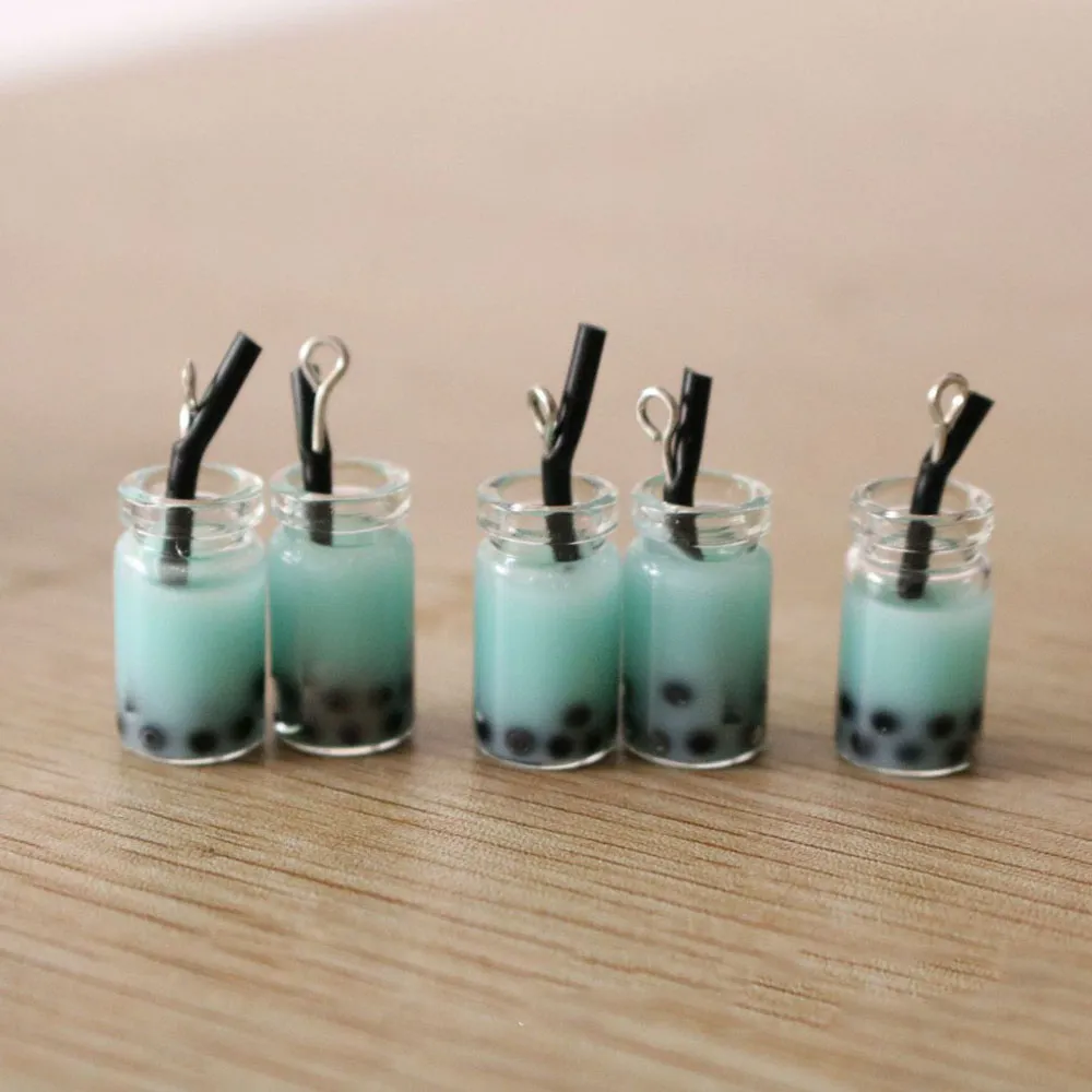 2resin pearl milk tea charms milk tea bottle pendant for jewelry diy handmade earrings bracelet necklace