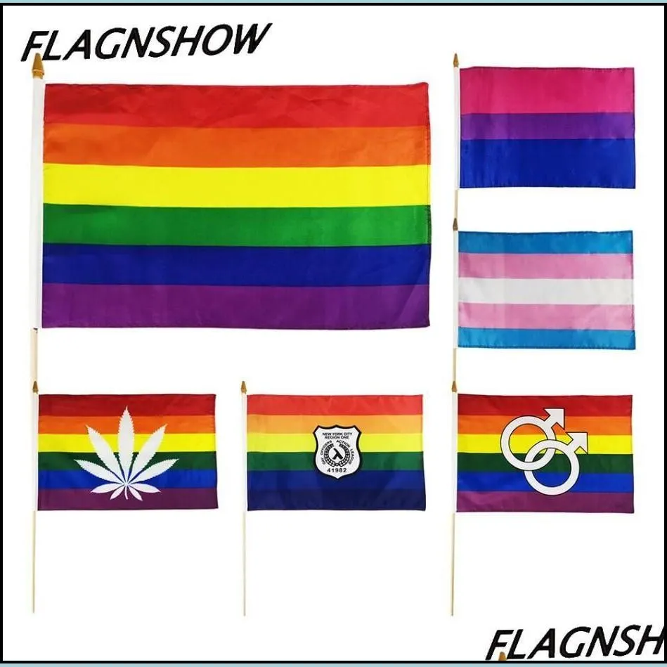 2022 fan supplies banner flags printed gay mini rainbow hand flag lgbt peace parade pride flag