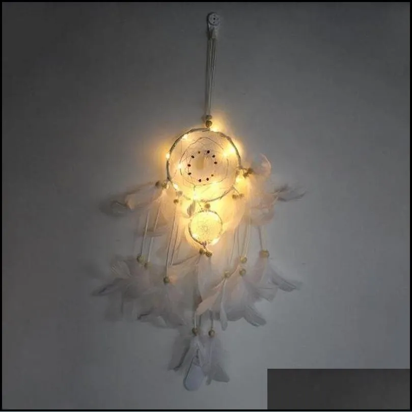 novelty items dream catcher feather hand made dreamcatcher with string light home bedside wall hanging decoration home pendant