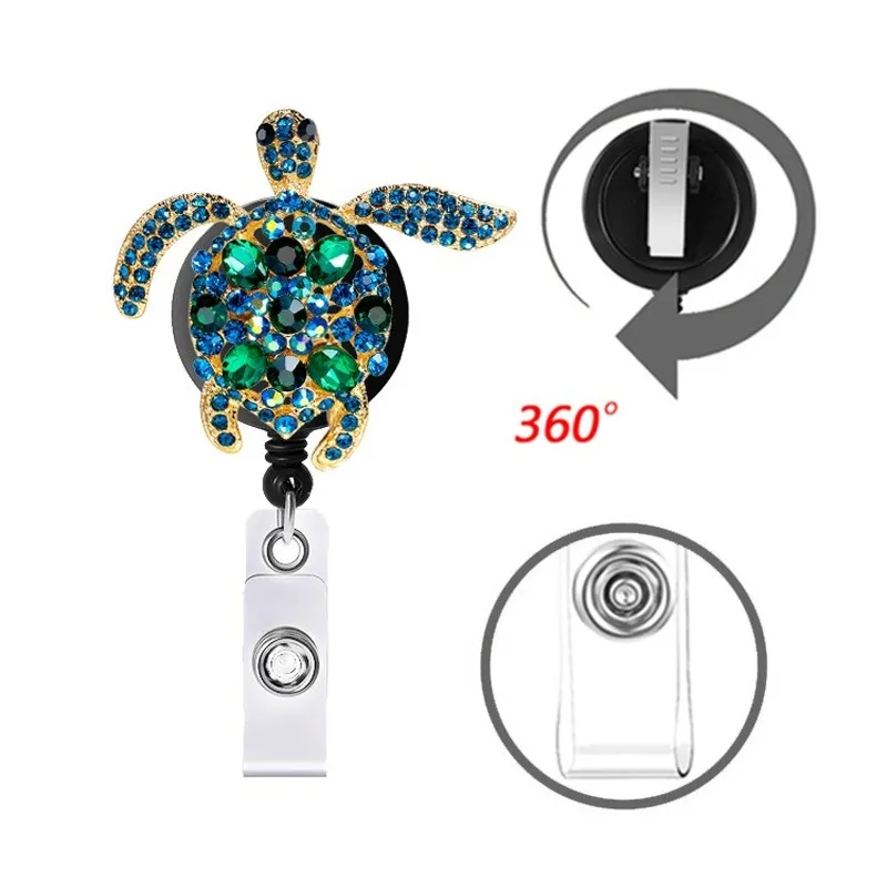 sea turtle butterfly retractable badge reel with diamond decor female staff nurse work card lanyard pass access bus card clip