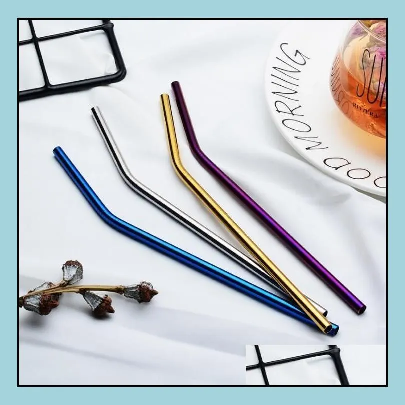 stainless steel drink straw 6x0 5x215mm reusable rainbow gold metal straight bend tea bar drinking straws new