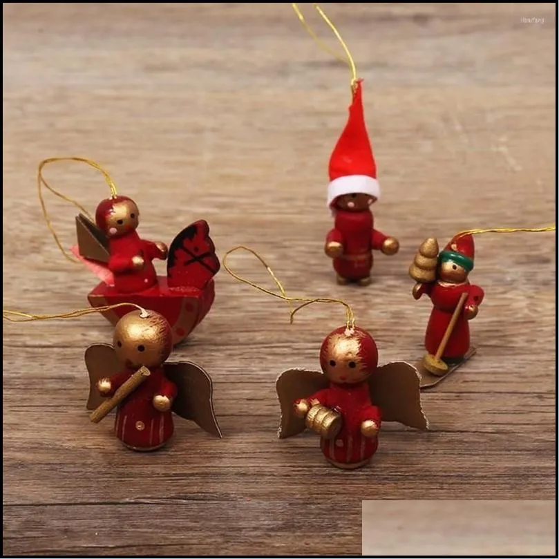 12pcs /set christmas decorations wooden miniature ornaments tree hanging pendants year gift toy for kid home party decor