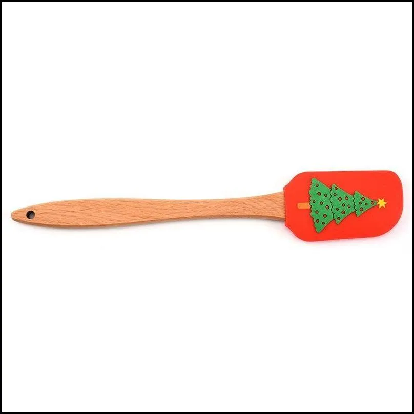 christmas cake tools wooden handle kitchen fondant cream spatula silicone butter scraper home baking tool