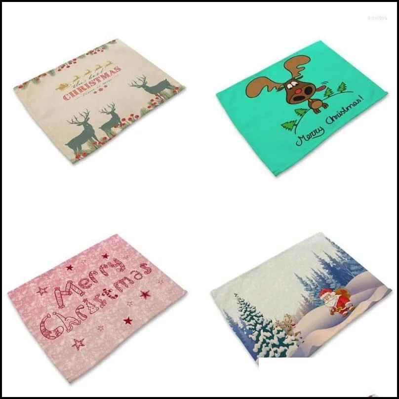 table mats printed party christmas elk tree place mat pad cloth dining placemat cup insulation dish kitchen