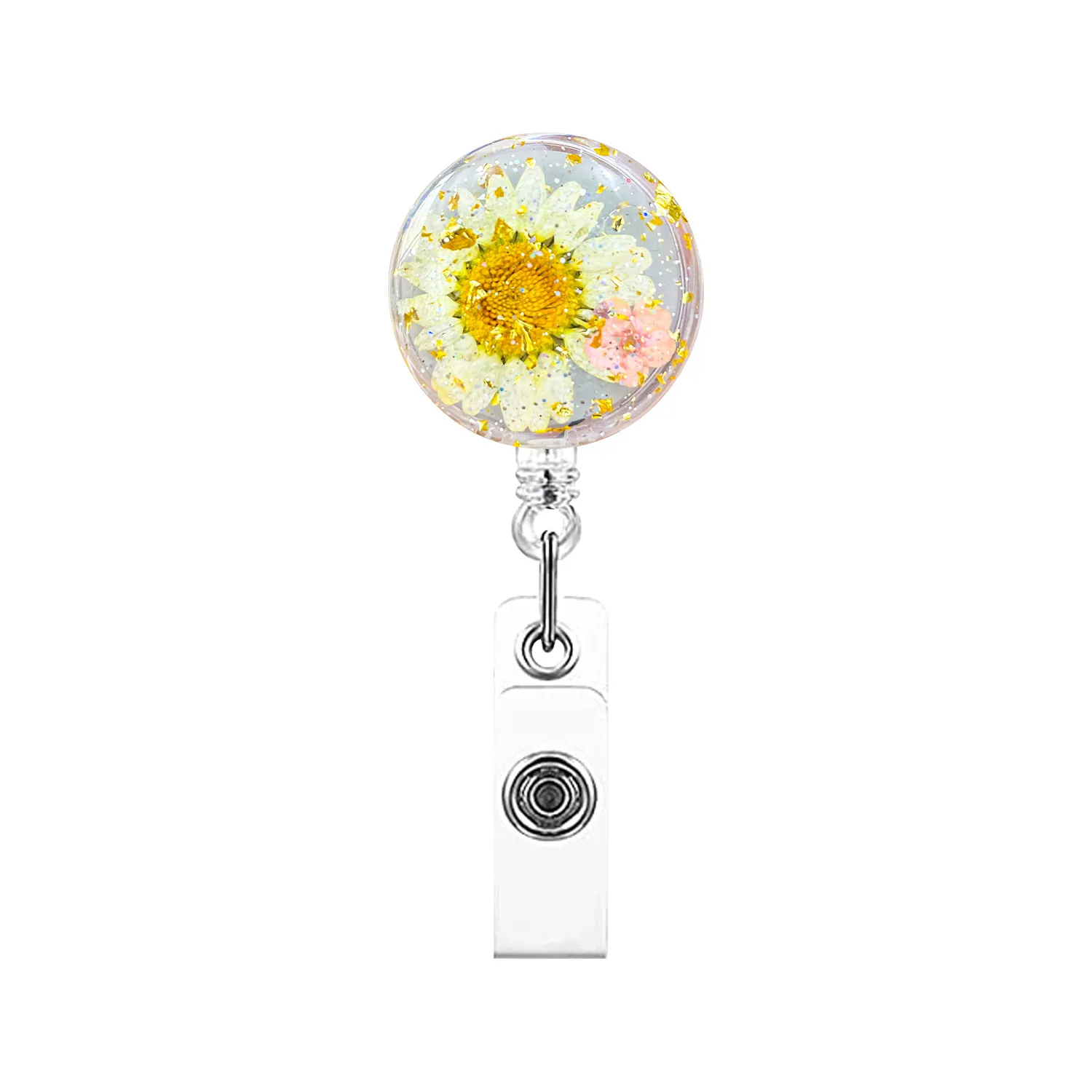 creative dried flowers resin retractable badge reel nurse badge reels retractable exhibition id card clips badge holder