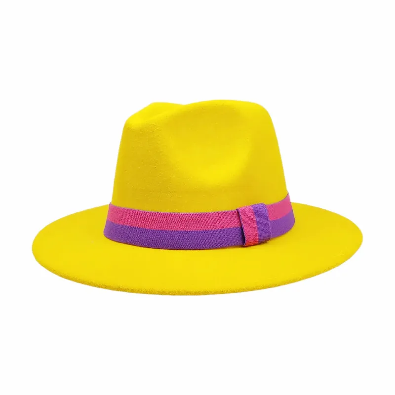 women wide brim wool felt jazz fedora hat with purple belt elegant men wide brim panama trilby cap wholesale