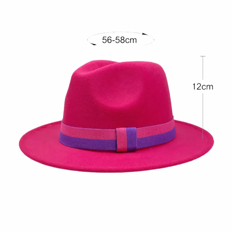 women wide brim wool felt jazz fedora hat with purple belt elegant men wide brim panama trilby cap wholesale