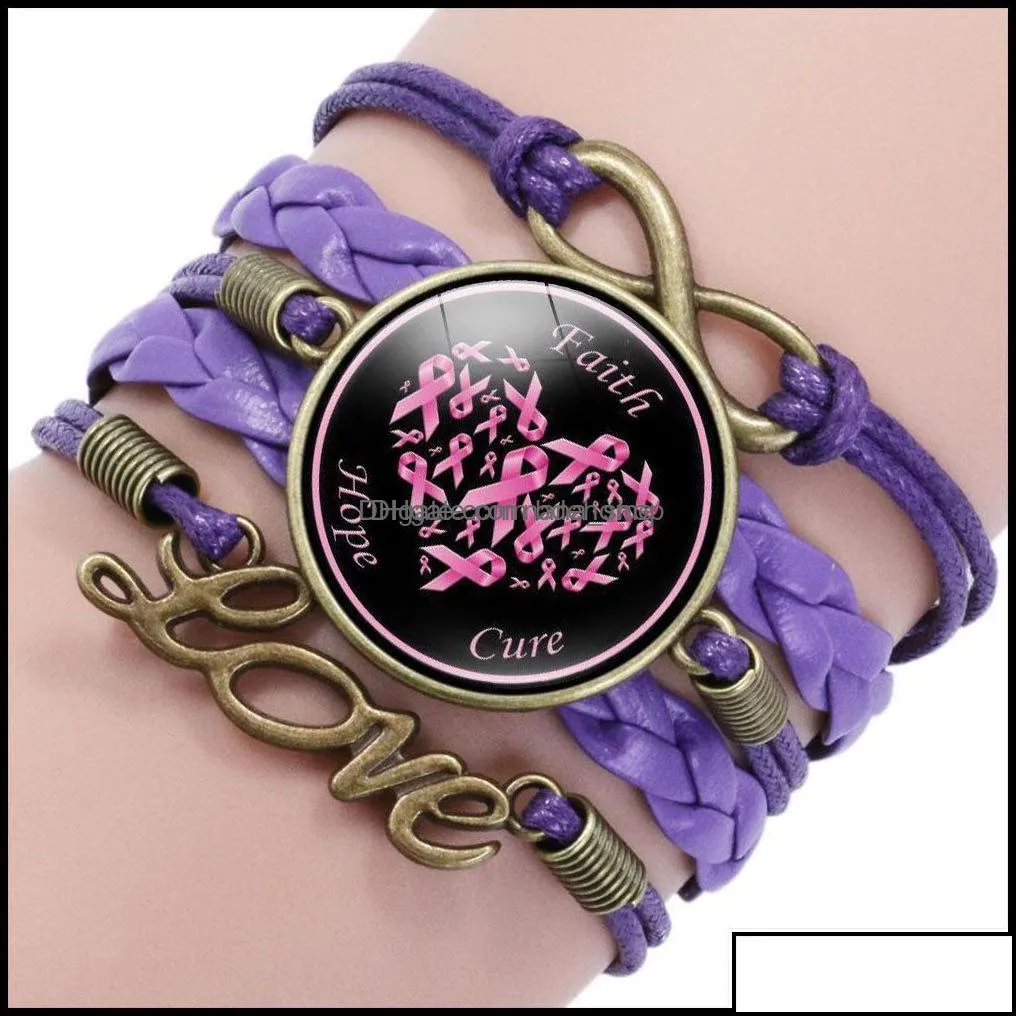 Charm Bracelets Jewelry New Ribbon Breast Cancer Awareness For Women Faith Hope Cure Believe Bangle Fashion Inspirational Drop Delivery