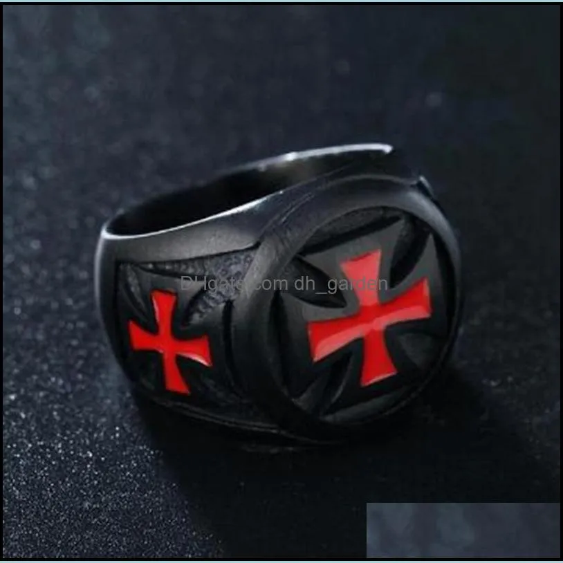 cluster rings high quality metal classic punk black cross knight ring mens religious jewelrycluster brit22
