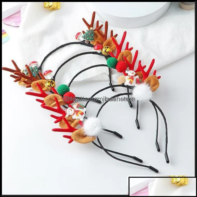 Headbands Hair Jewelry Christmas Hairbands For Girls Cute Deer Ear Kids Antler Bands Plastic Hoop Accessories Drop Delivery 2021 Js96T