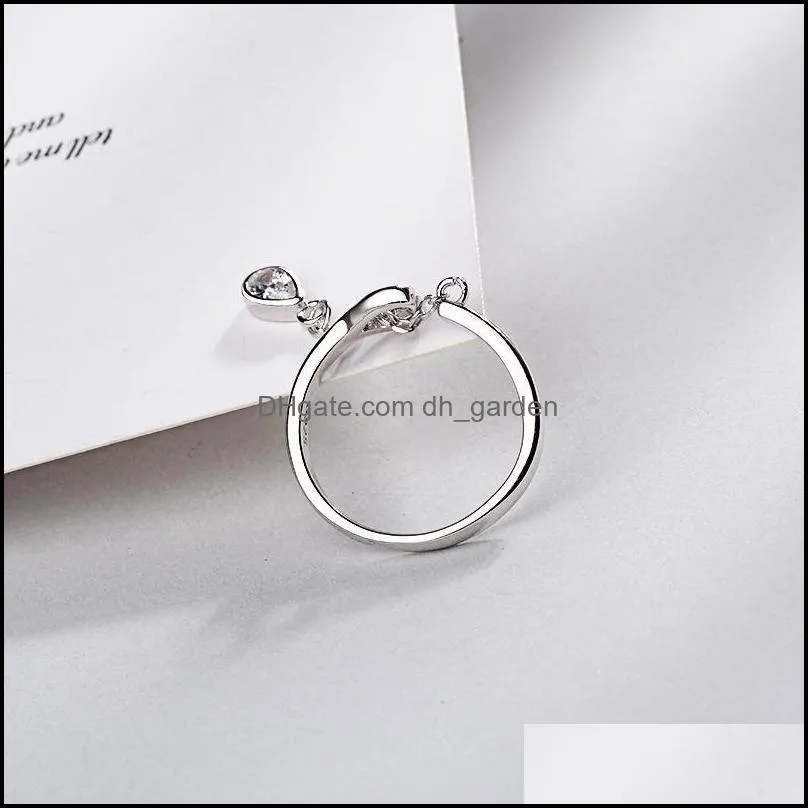 cluster rings sterling silver adjustable heart shaped chain pendant ring romantic send girlfriend lovers valentines day gift