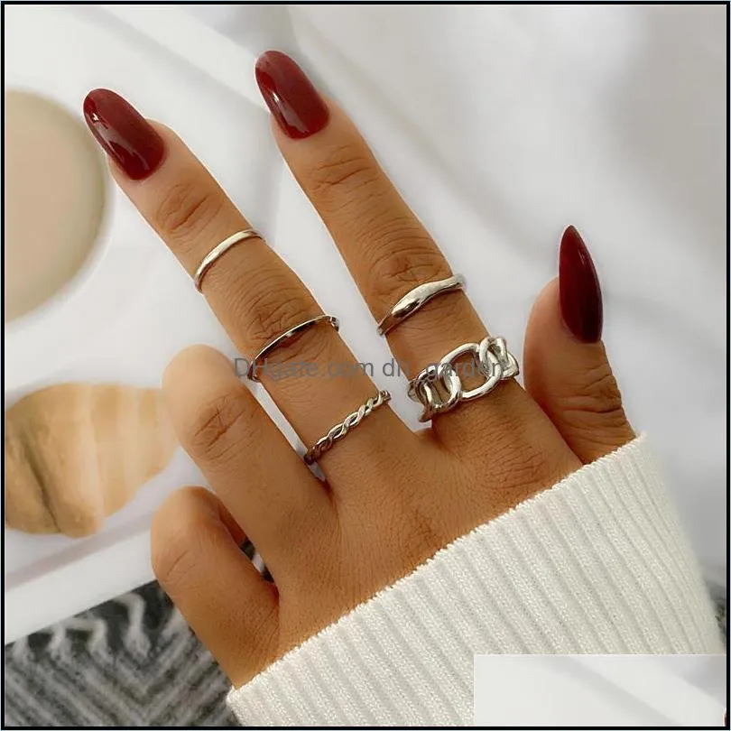 cluster rings original design irregular hollow chain metal finger set for women fashion minimalist round cross twist party jewelrycluster