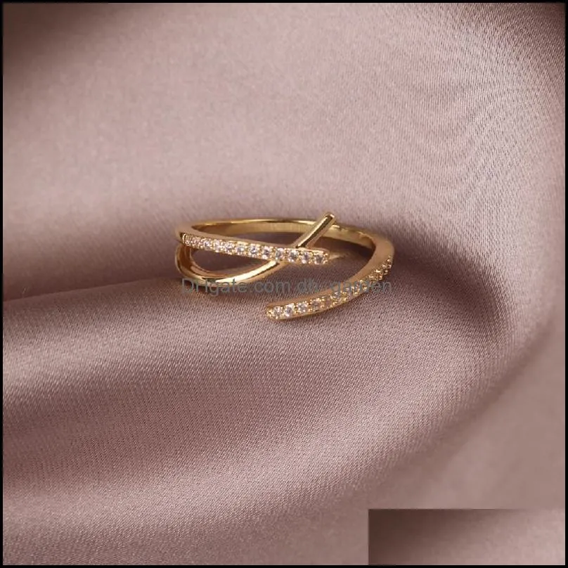 cluster rings korean fashion jewelry exquisite copper inlaid zircon irregular cross ring elegant women wedding prom opening adjustable