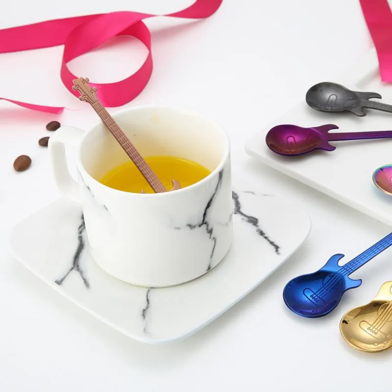 stirring spoon guitar shape stainless steel coffee spoons stirring teaspoon cake ice cream scoop kit tableware