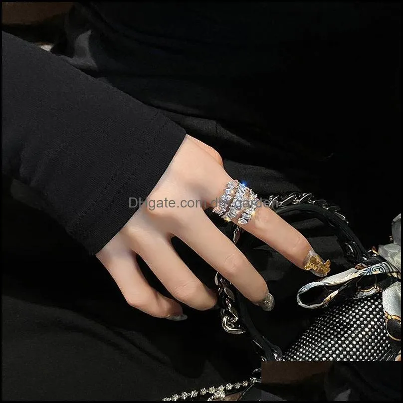 cluster rings koreas design fashion jewelry luxury copper inlaid large zircon shiny ring opening can be adjusted female index finger