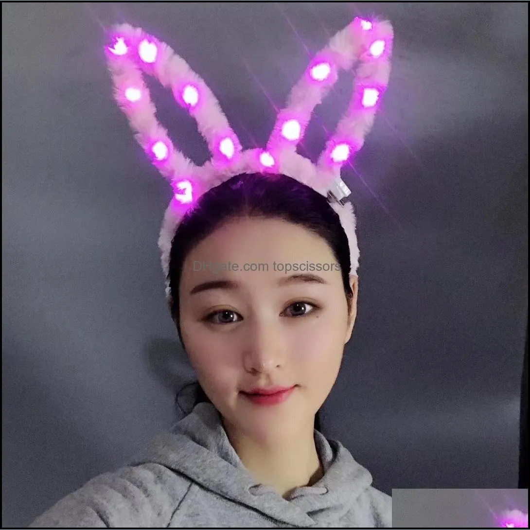 luminous plush rabbit ears led light headband childrens performance christmas birthday cosplay party bunny hair accessories 20pcs