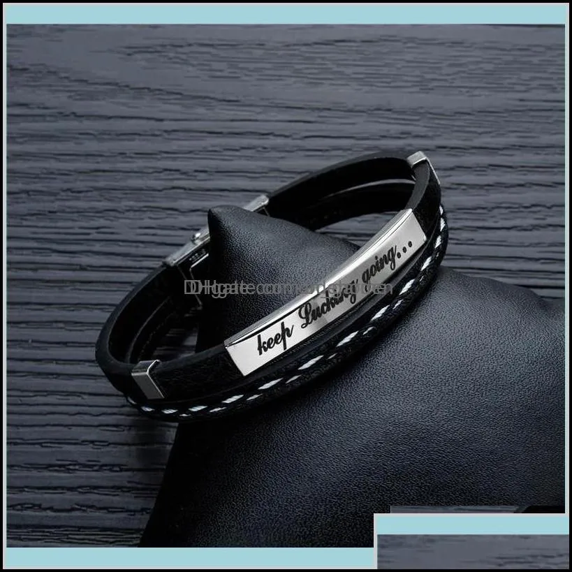 Style Men Keep Fucking Going Black Leather Inspiring Accessories Mens Bangle Fashion Jewelry Gifts O5Yxm Charm Bracelets Vpudc