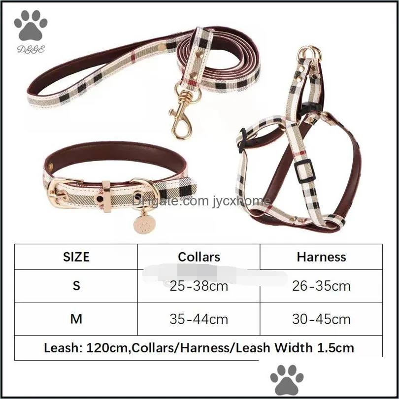 dog collar and leashes set classic plaid pet leash step in dog harness soft adjustable leather designer pets collars for small medium dogs chihuahua bulldog