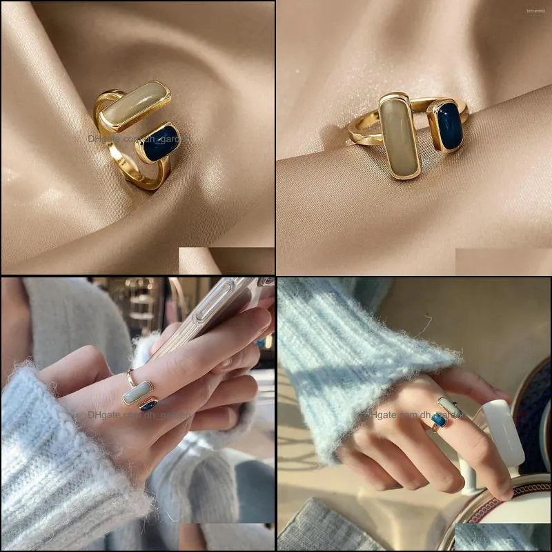 cluster rings french elegant contrast color dripping oil metal ring fashion jewelry simple womens opening adjustable daily work