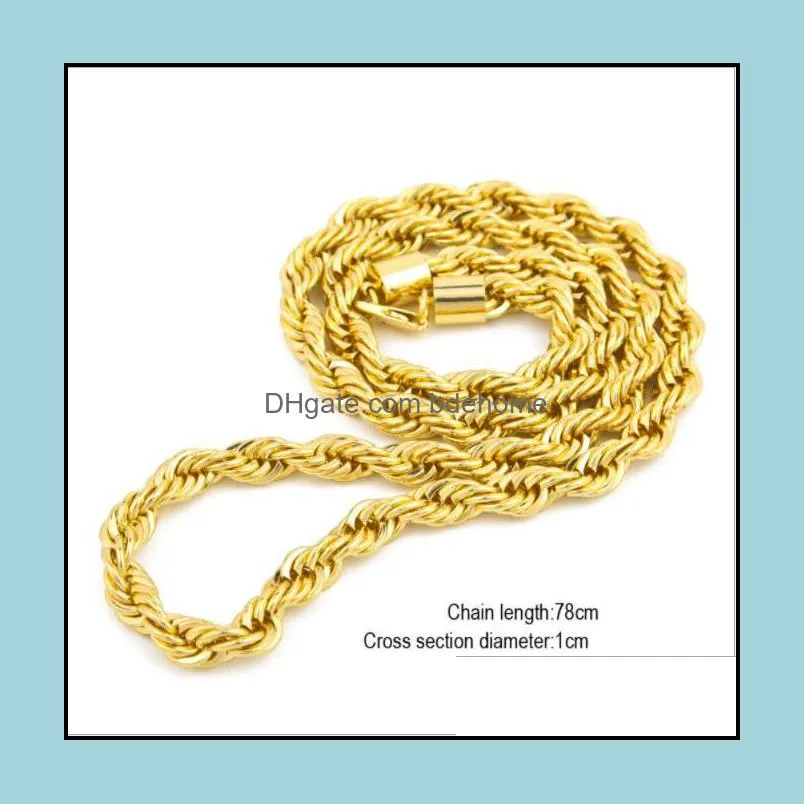 chains necklaces pendants jewelry 10mm thick 76cm long rope twisted chain 24k gold plated hip hop heavy necklace for mens drop delivery