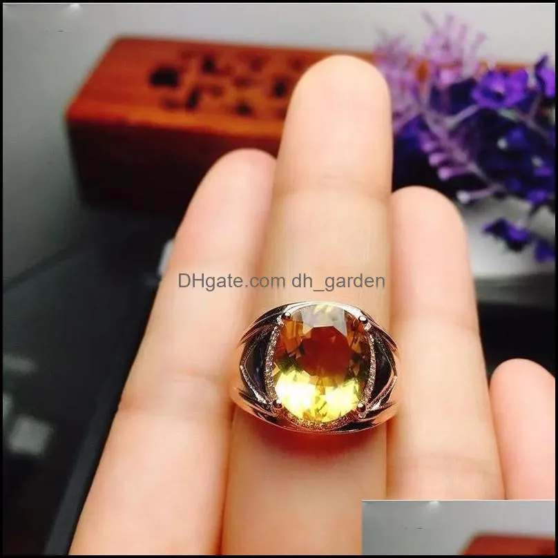 cluster rings threedimensional design silver inlaid oval citrine mens ring opening domineering sparkling business style luxury