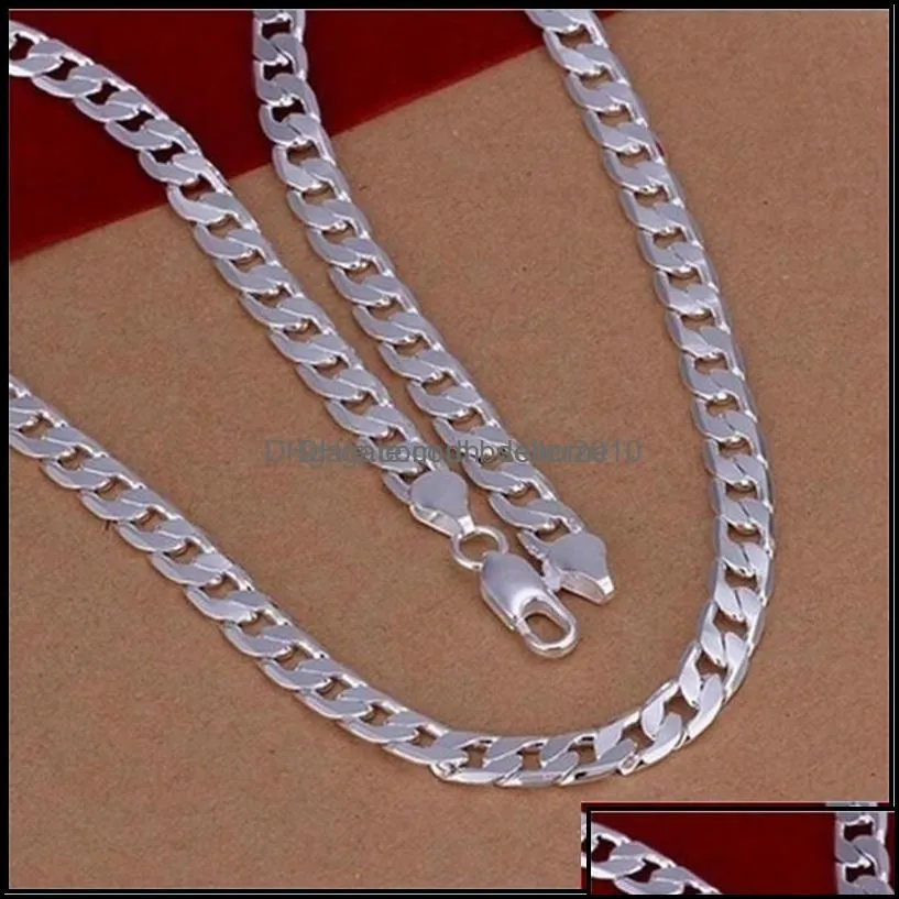 Chains Fashion Jewelry Chain Mens Necklace 925 Sterling Sier Plated 16-22Inch 8Mm Flat Chains Men Drop Delivery 2022 Necklaces Pendan