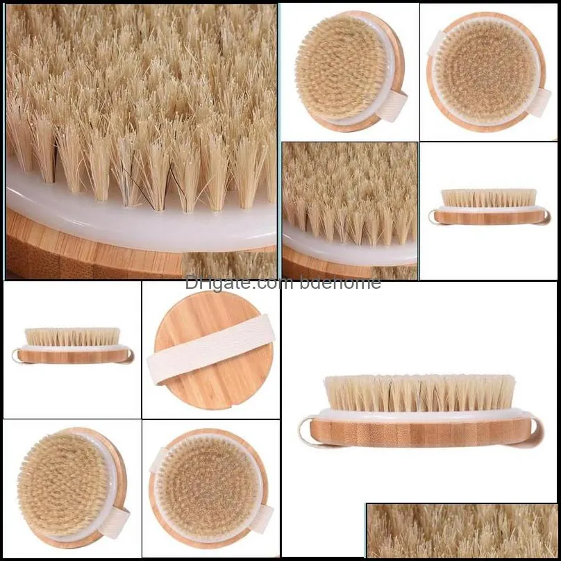 Bath Brushes Sponges Scrubbers Round Natural Boar Bristles Mas Brush Cellite Circation Spa Bamboo Handle Shower Body Back Drop De