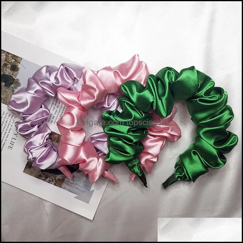 solid color slik padded pleated hairband for women fashion scrunchy headband retro hair loop female hair accessories