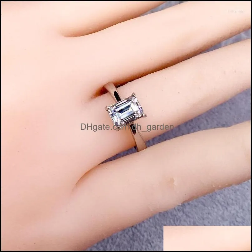 cluster rings silver 925 original emerald cut diamond test past 1 d color moissanite ring brilliant rectangle gemstone wedding