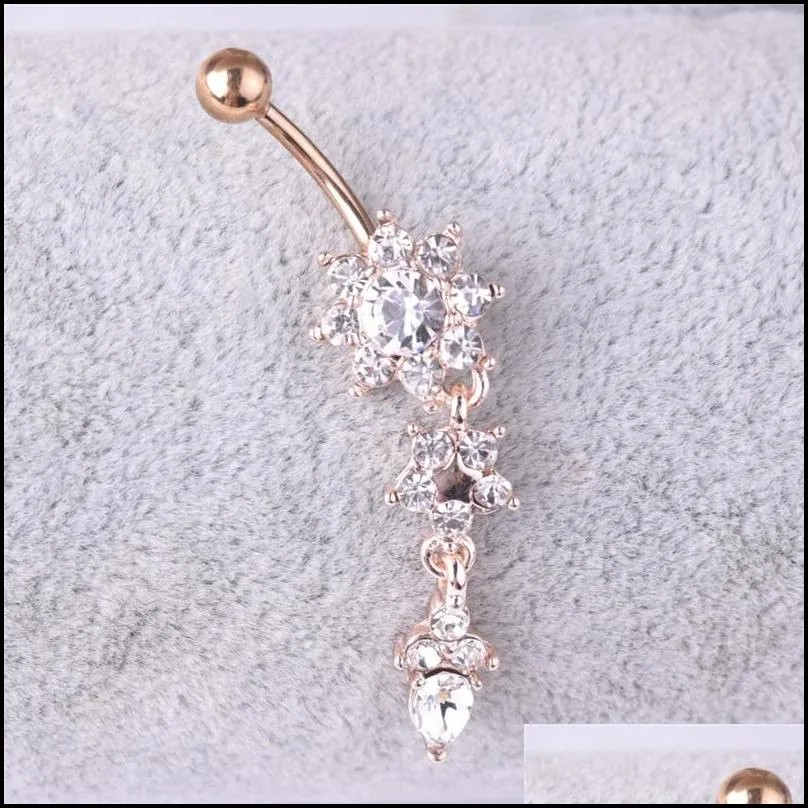 sexy belly bars button rings piercing crystal flower body jewelry navel ring golden accessories 6 styles