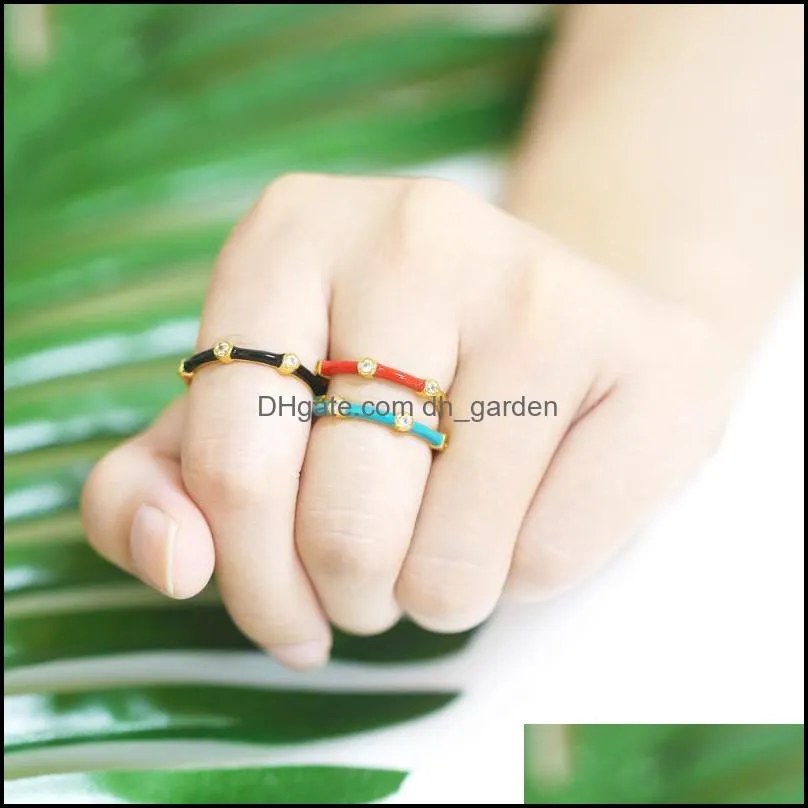 cluster rings copper zircon simple enamel ring white stone open colorful for women girl gold plated fashion jewelry rign28cluster