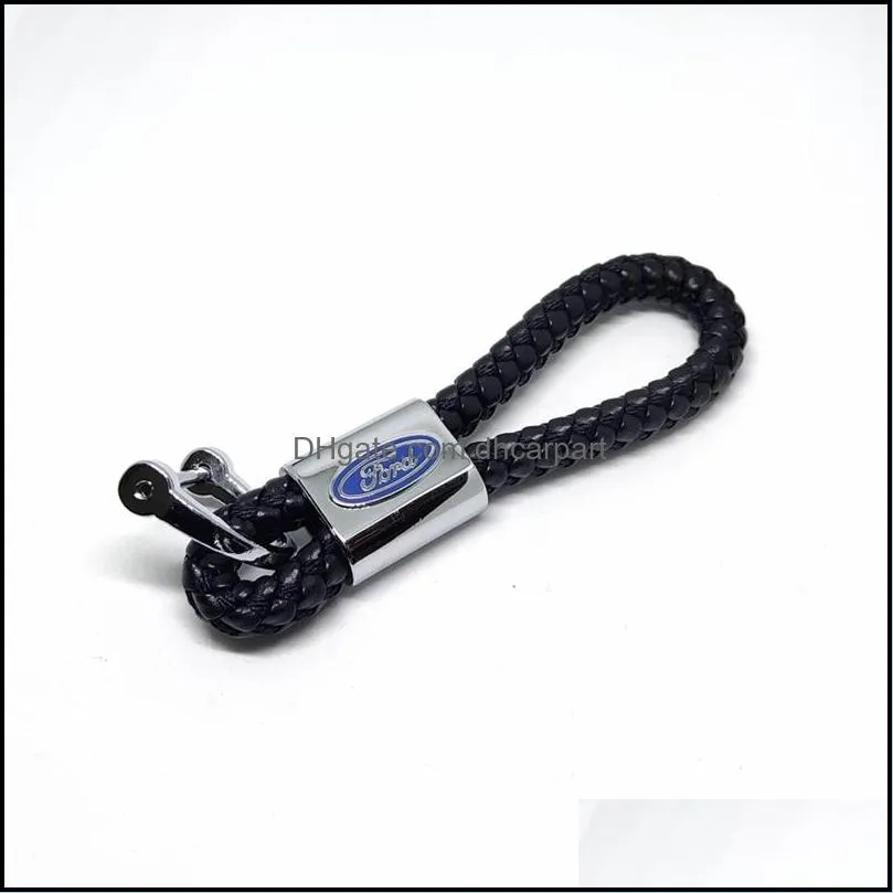 fashoin metaladdleather braid car keychain key chain key ring keyring for ford focus mondeo chaveiro llavero key holder