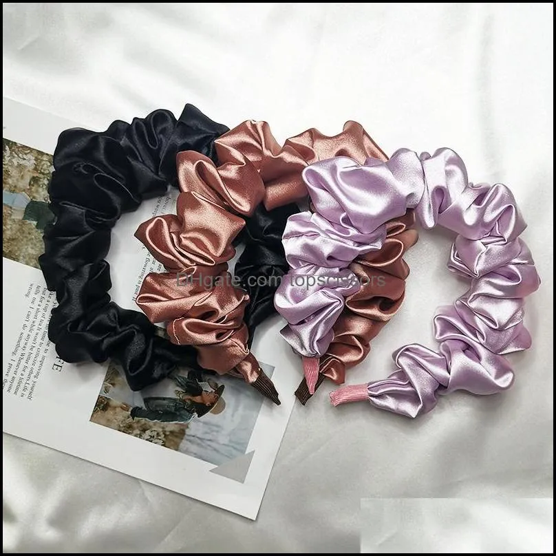 solid color slik padded pleated hairband for women fashion scrunchy headband retro hair loop female hair accessories