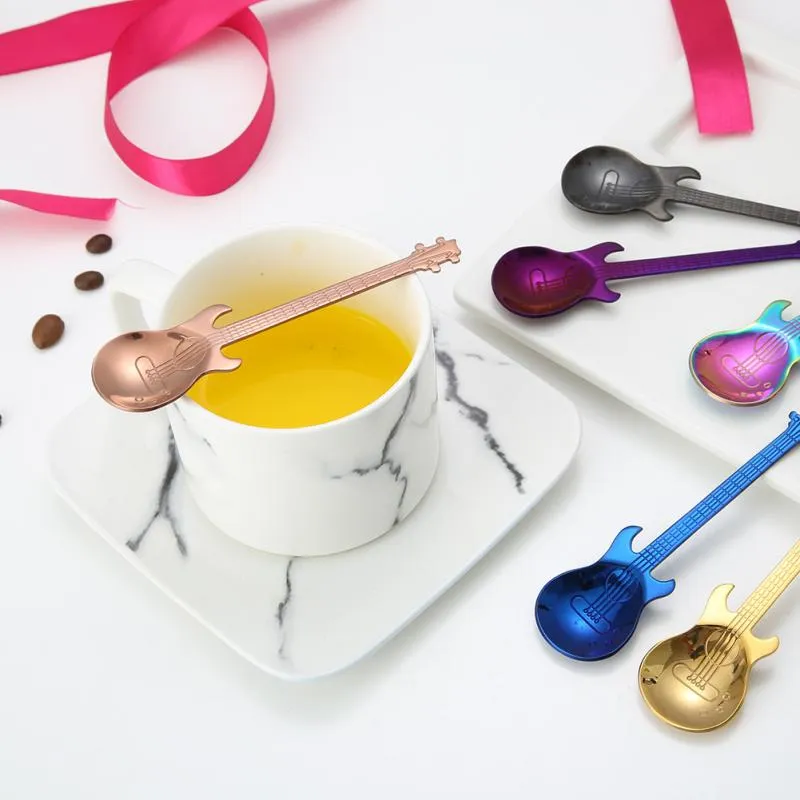 stirring spoon guitar shape stainless steel coffee spoons stirring teaspoon cake ice cream scoop kit tableware