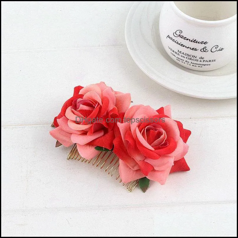 handmade fabric flower rose bride hair comb headdress beach wedding hairs accessories headpiece for women 10pcs