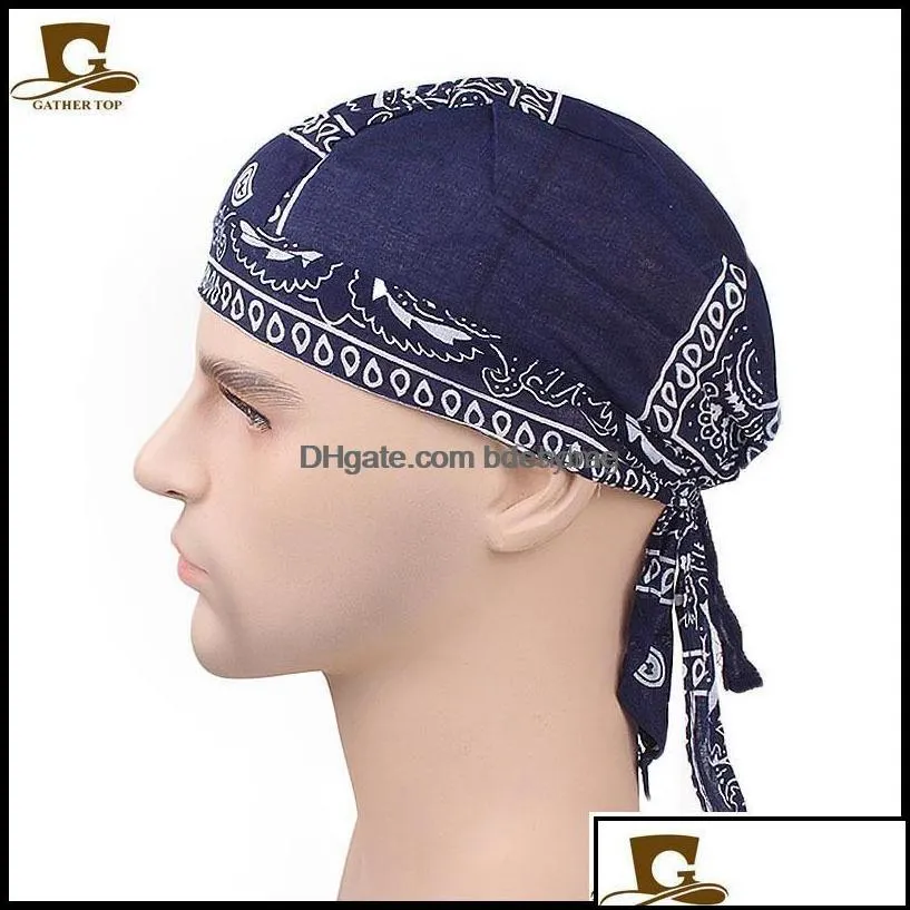 Beanie/Skl Hats Caps Hats, Scarves & Gloves Fashion Aessories Mens Durag Hip-Hop Rapper Pirate Turban Cotton Hat Headband Headwear Outdoor