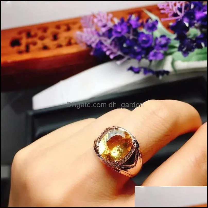 cluster rings threedimensional design silver inlaid oval citrine mens ring opening domineering sparkling business style luxury