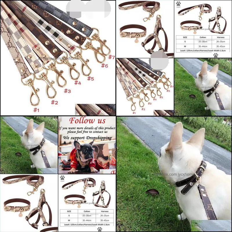 step in dog harness designer dogs collar leashes set classic plaid leather pet leash for small medium dogs cat chihuahua bulldog poodle 6 color